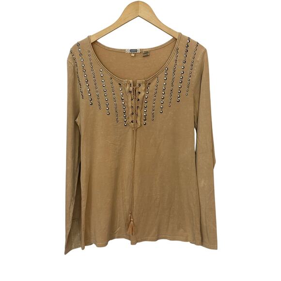 Gimmicks by BKE Corset Tie Front Top XL Womens Burnout Tan Y2K 90s Embellished - Picture 1 of 6